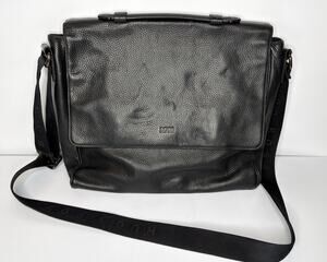 Hugo Boss Genuine Black Leather Laptop Messenger Bag Luxury Work Crossbody Satch